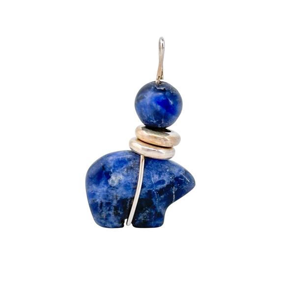 Vintage Sterling Silver 925 Blue Sodalite Bear Fetish Bead Pendant - Picture 5 of 8